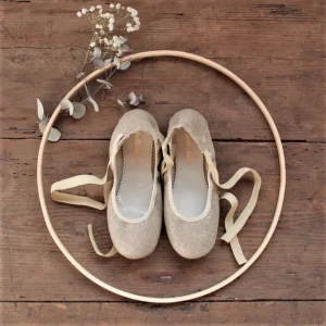 Bailarinas Audrey  - lino beige metalizado dorado