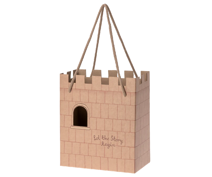 Castillo de cartón - bolsa rígida con asas de cuerda ROSA