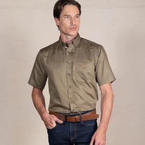 Camisa Fondo Entero Manga Corta Color Verde militar Ref. 104021125