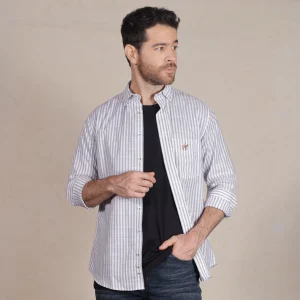 Camisa Rayas Manga Larga Color Blanco Gris Oscuro Ref. 116010326