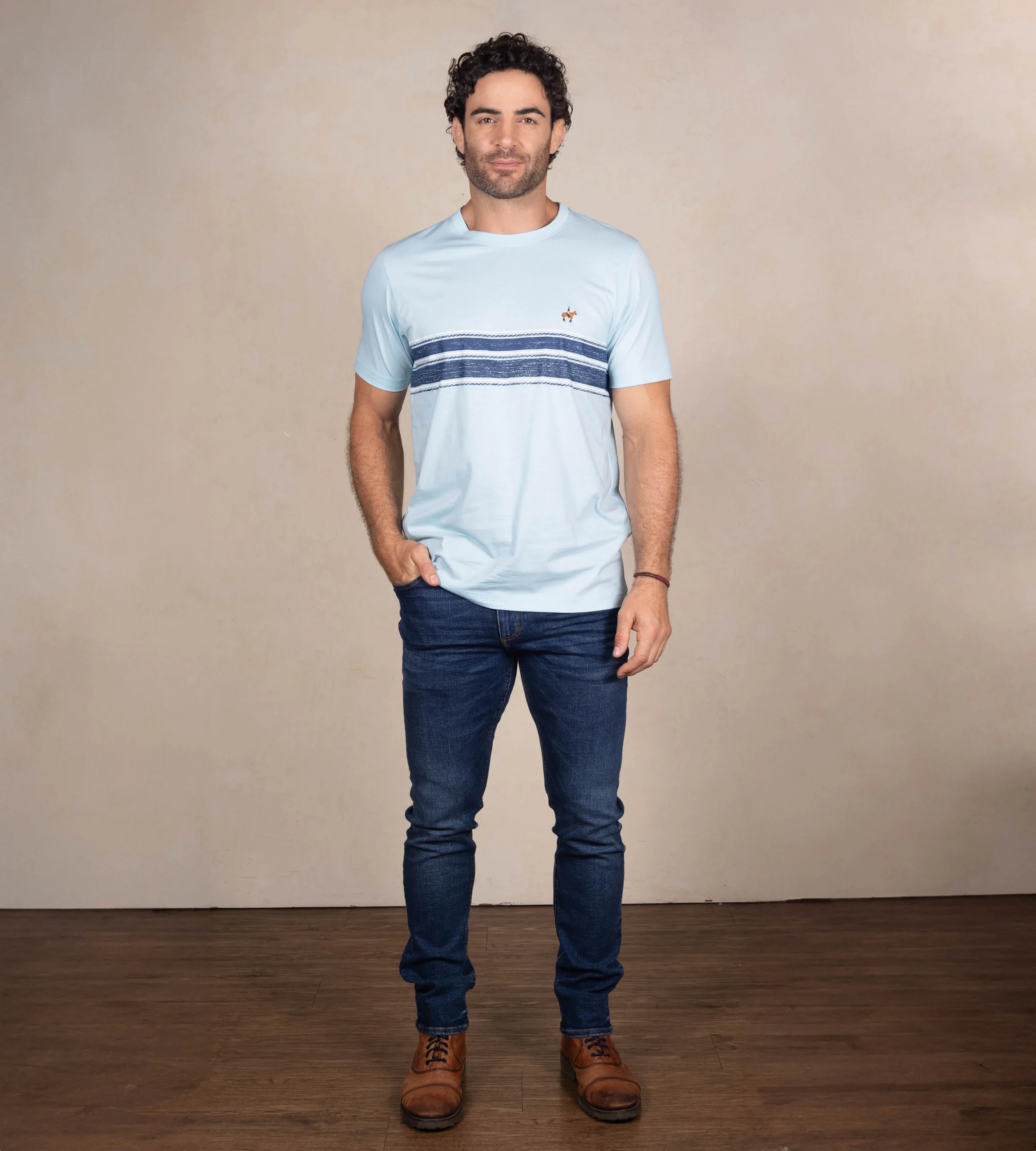 Camiseta Rayas Cuello Redondo Color Azul Claro Ref. 108021225 - Imagen 4