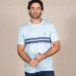 Camiseta Rayas Cuello Redondo Color Azul Claro Ref. 108021225