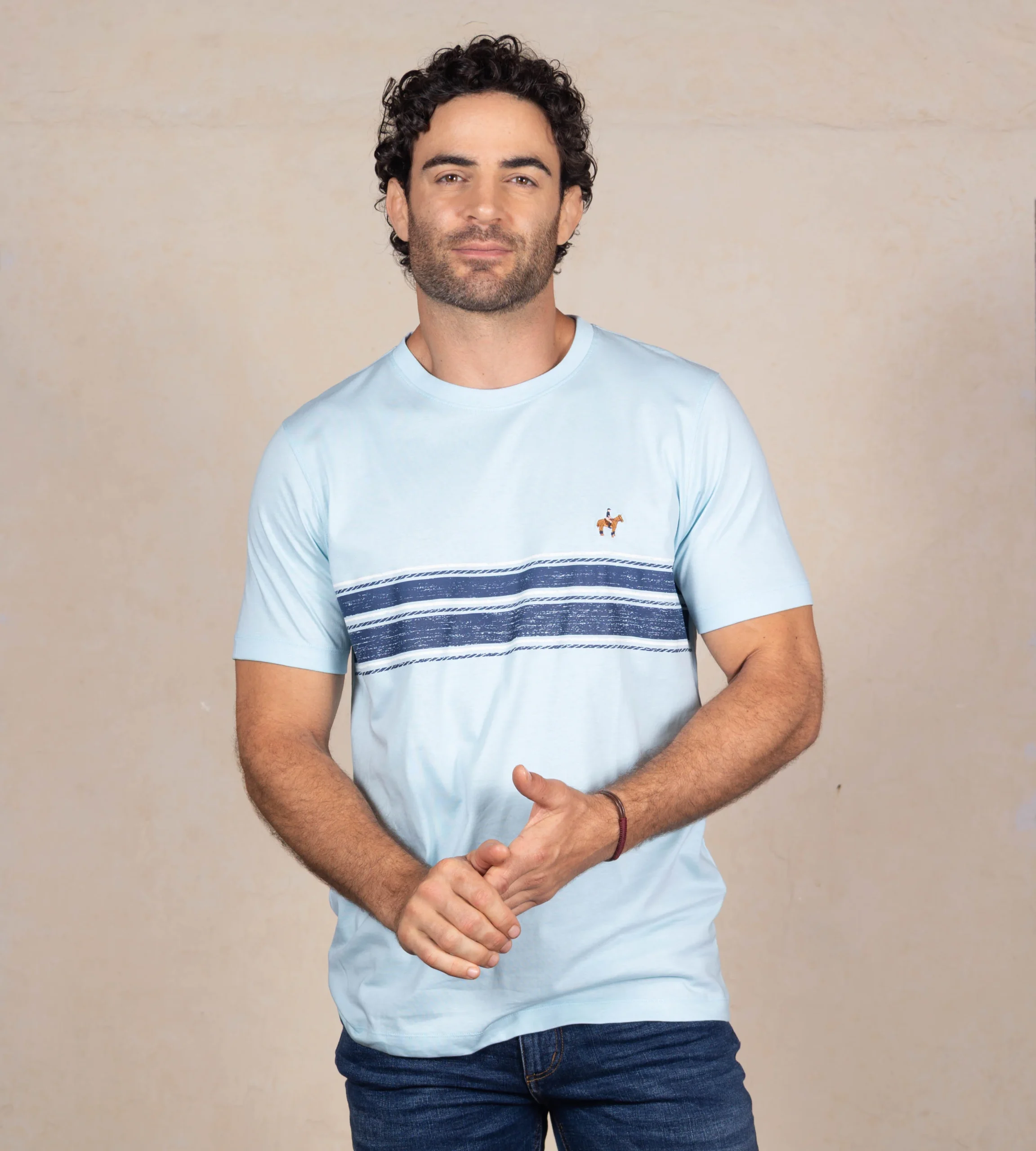 Camiseta Rayas Cuello Redondo Color Azul Claro Ref. 108021225