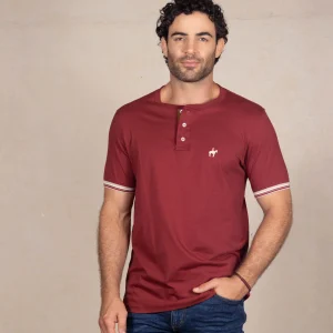 Camiseta Cuello Henley Color Rojo Vino Ref. 147061225