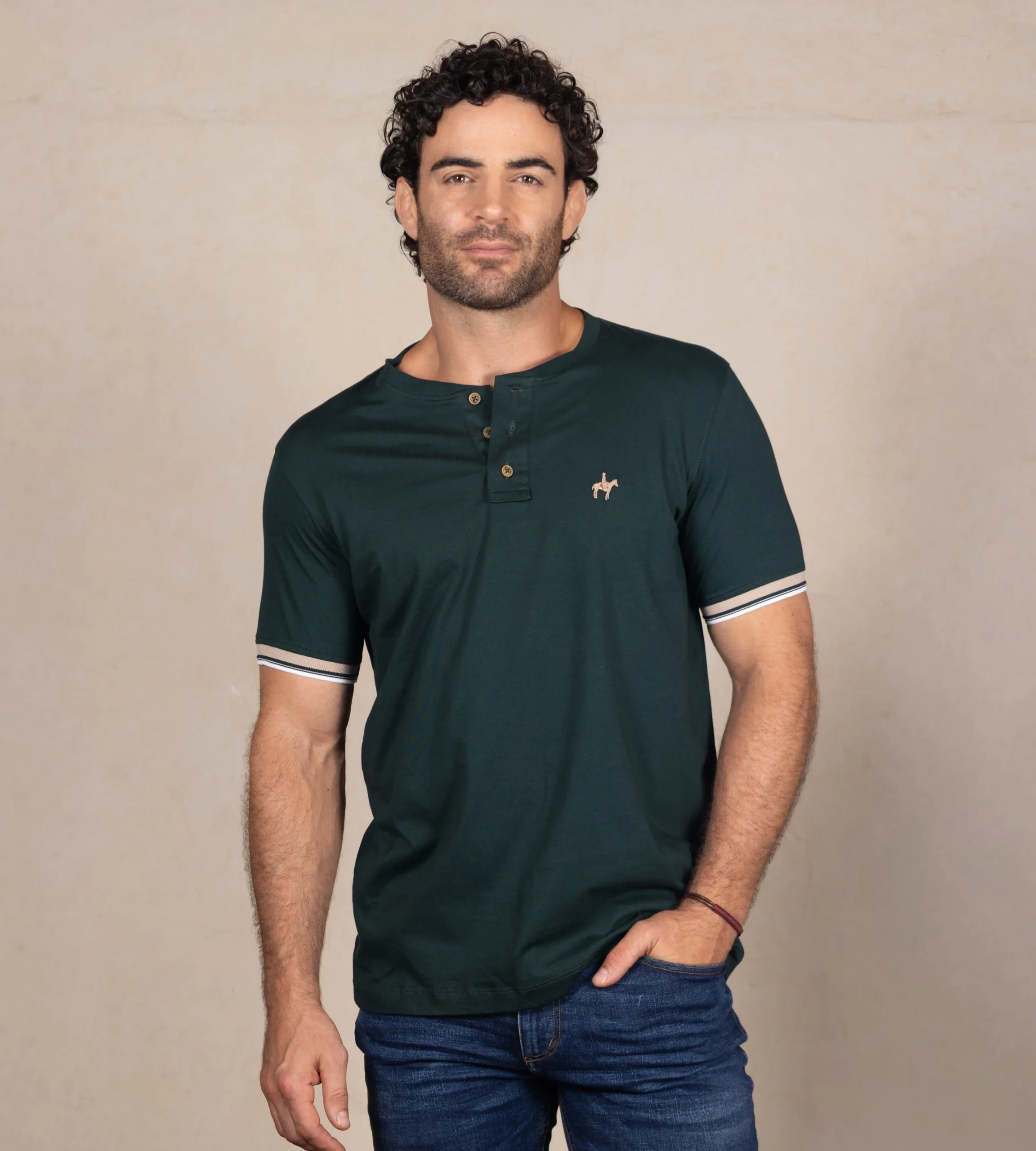 Camiseta F/E Cuello Henley Verde Petróleo Ref. 147011225 - Imagen 3