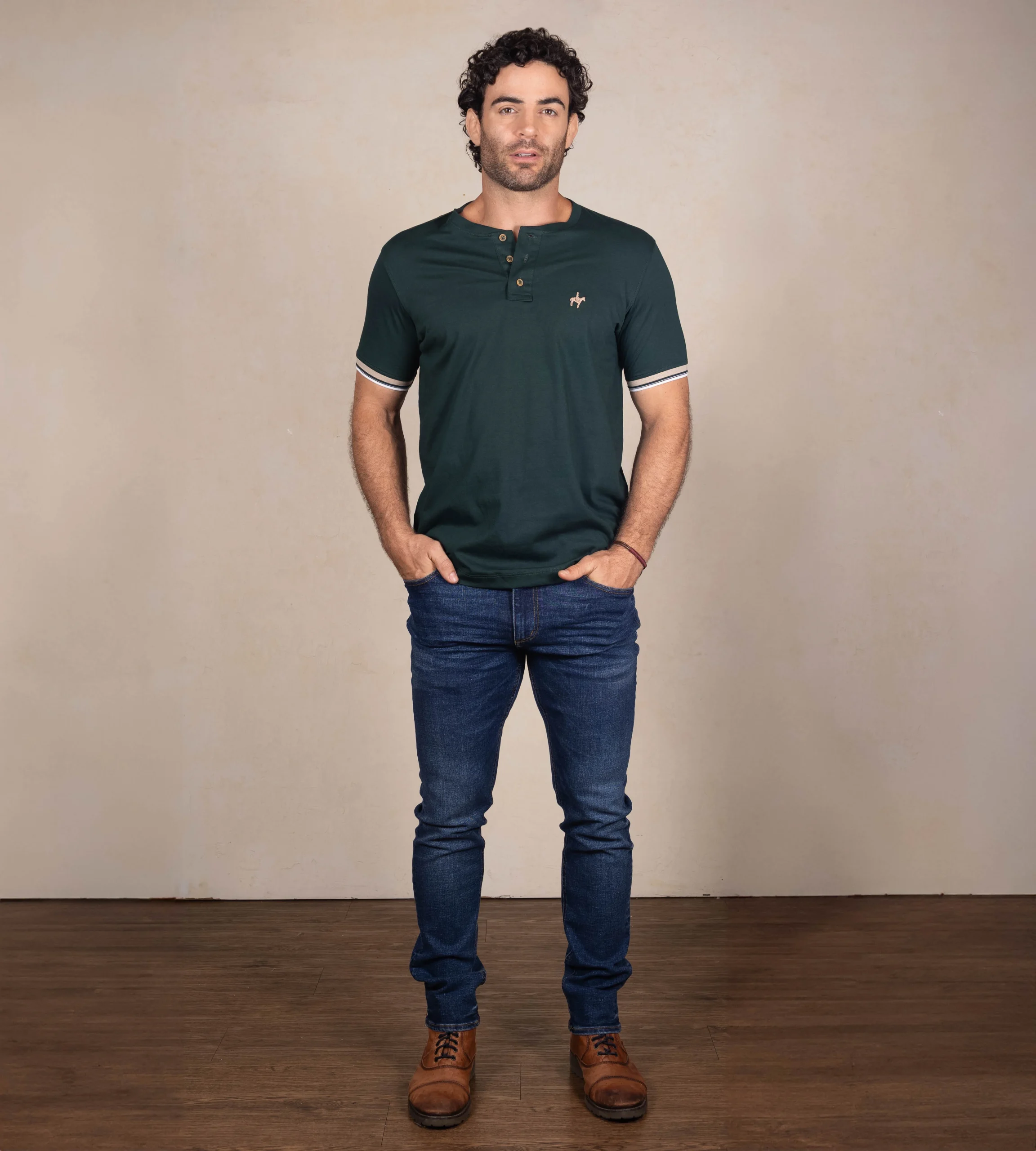 Camiseta F/E Cuello Henley Verde Petróleo Ref. 147011225 - Imagen 4