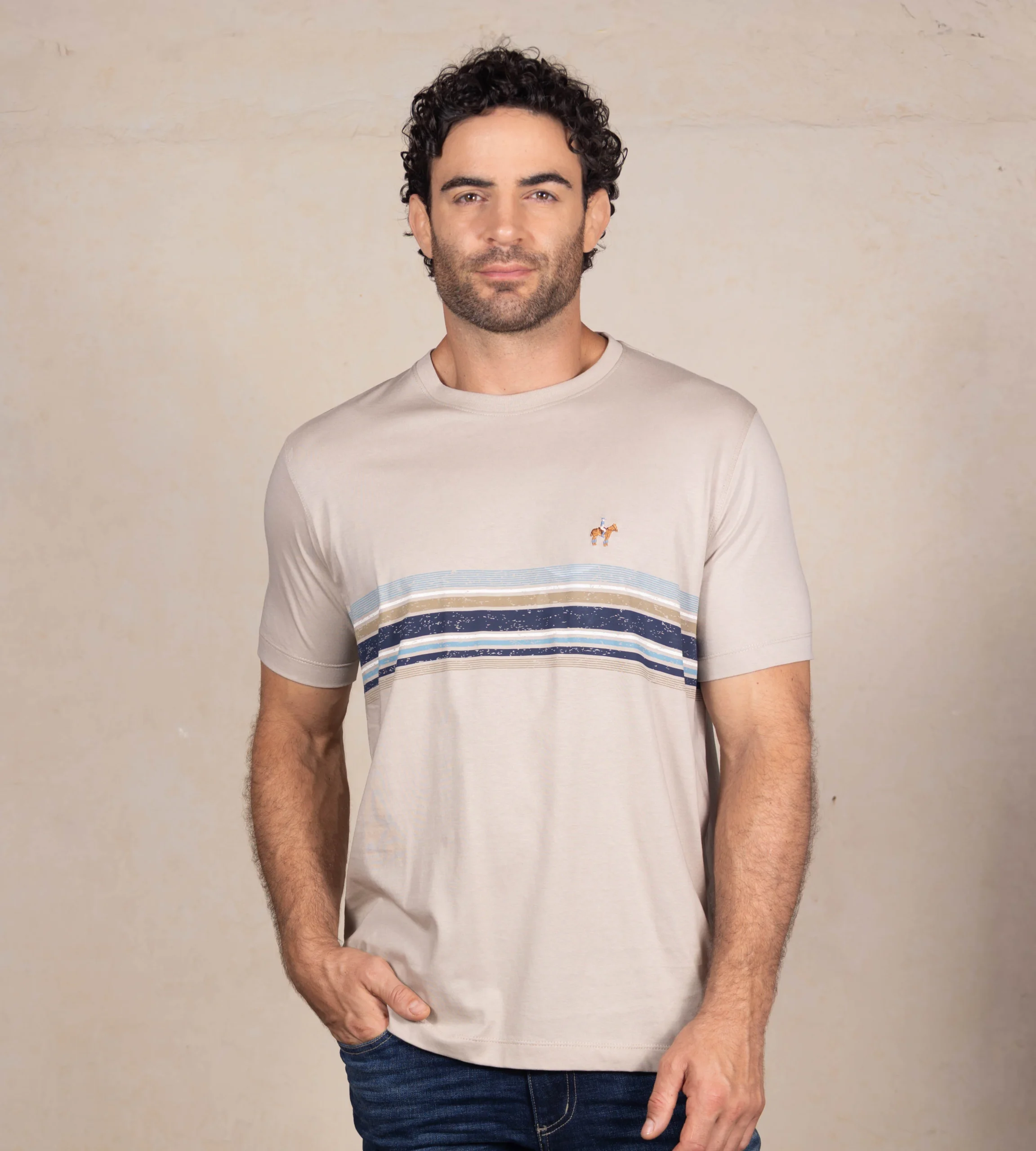 Camiseta Rayas Cuello Redondo Color Taupe Claro Ref. 108031225 - Imagen 4