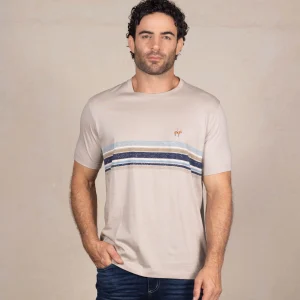 Camiseta Rayas Cuello Redondo Color Taupe Claro Ref. 108031225