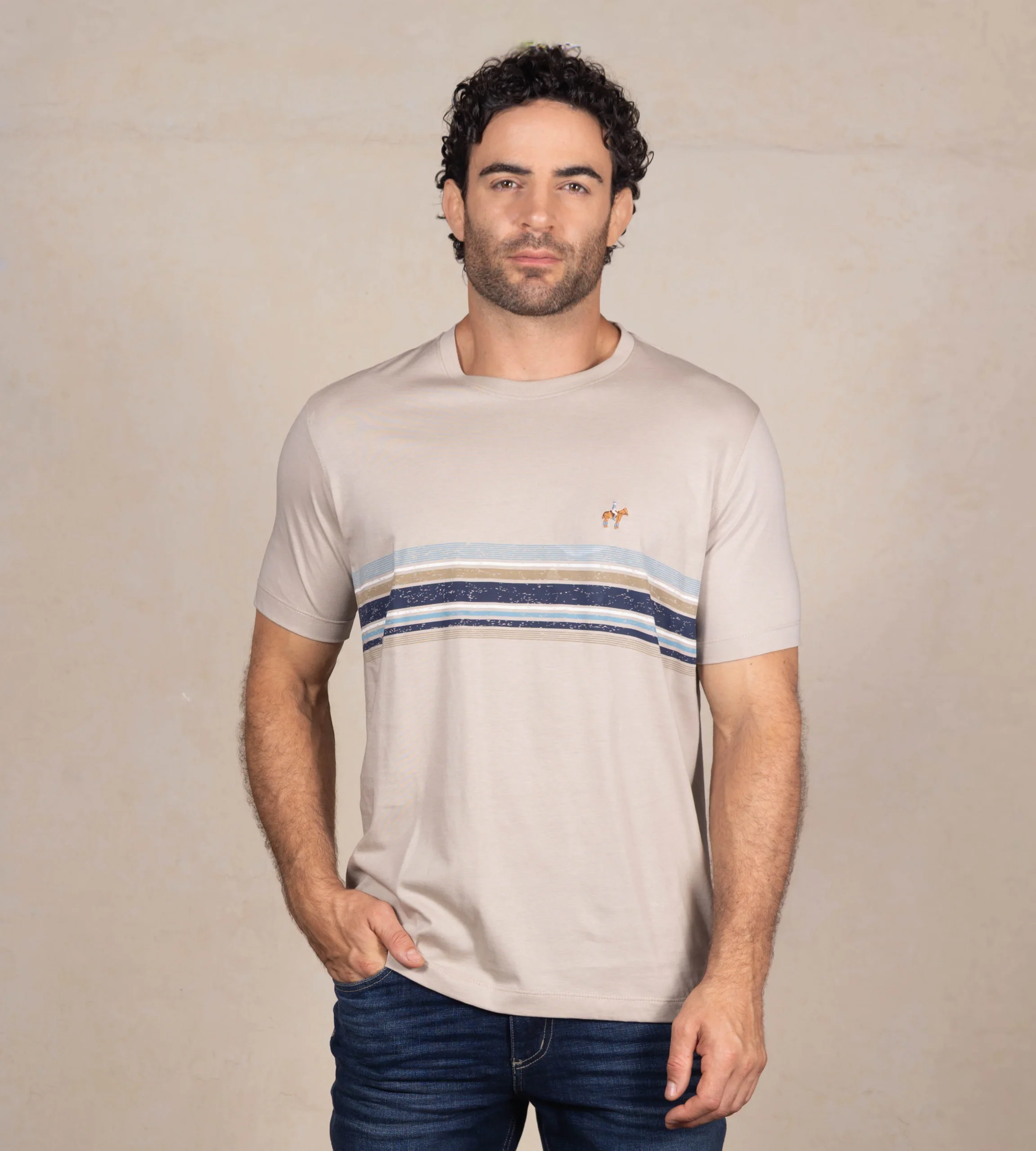 Camiseta Rayas Cuello Redondo Color Taupe Claro Ref. 108031225