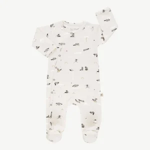 Enterizo con pies 'frolicsome raccoons' sea salt