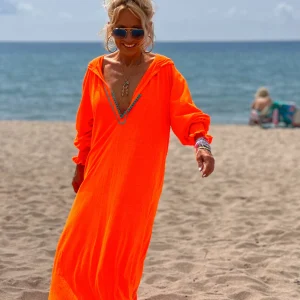 VESTIDO JELLABA CON CAPUCHA NARANJA