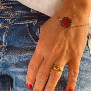 PULSERA PEDRA ROJO DORADA