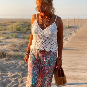 FALDA LARGA ESTAMPADA JANE TURQUESA