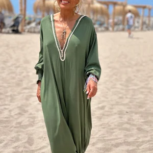 VESTIDO JELLABA CON CAPUCHA KAKI