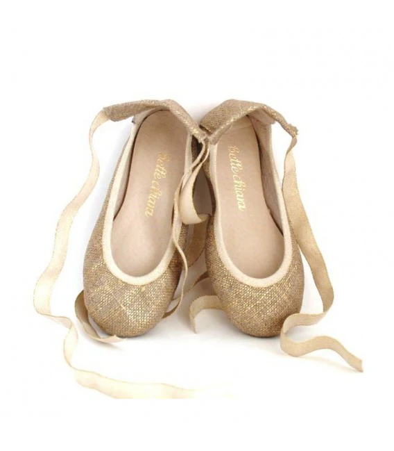 Bailarinas Audrey CEREMONIA - lino natural metalizado oro