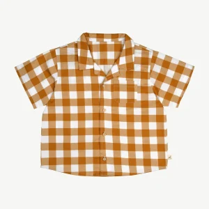 Camisa Aloha Manga Corta - Cuadros Vichy - Mostaza