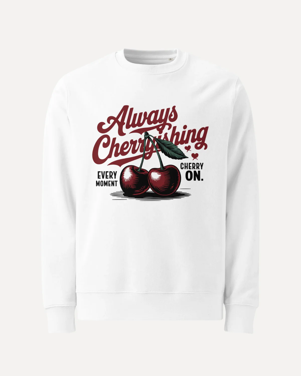 Sudadera sin capucha blanca Cherry — Algodón orgánico - Imagen 3