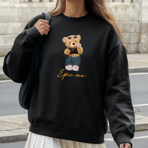Sudadera sin capucha negra Bear Epic Me – Algodón orgánico